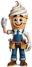 Soft Serve Support mascot — the ice-cream machine technician